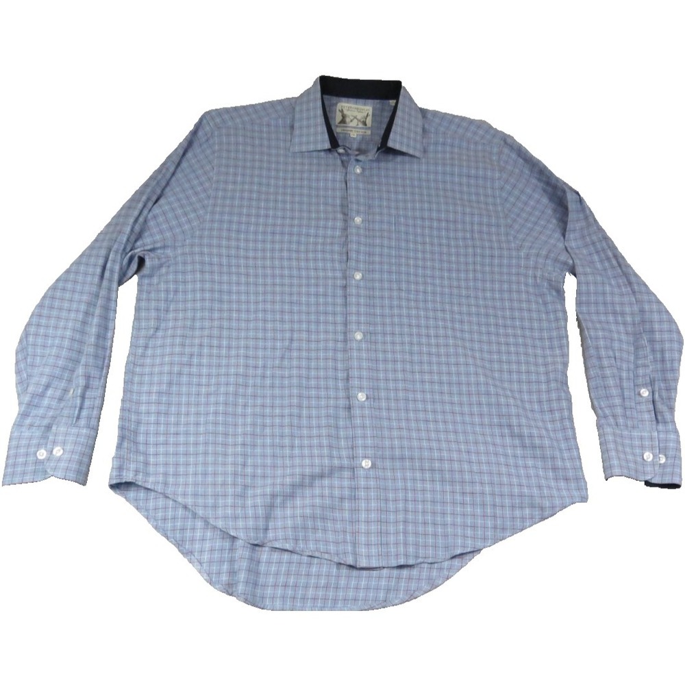 Peter Christian Shirt Mens 2XL Blue Plaid Organic Cotton Button Up Sophisticated